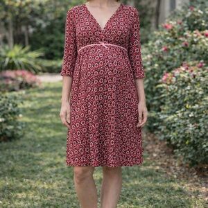 Maternity Dress Small Pink & Red Print by ME